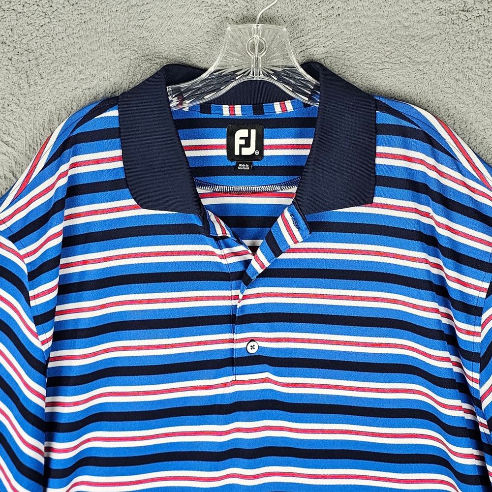 FootJoy Polo Shirt Mens XXL Blue Striped Short Sleeve Golf Performance Jersey